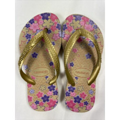Havaianas toddler Flip Flops Girls- Size 7 8 Youth-VGUC Gold floral Little kid