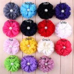 50pcs 6.5cm Ballerina Fabric Chiffon Flower With Pearl For Hair Accessories
