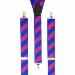 Blue Braces Rugby Stripes Clip On Elastic Suspenders Handmade UK