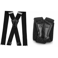  Mens Suspenders Very Strong Clips Heavy Duty Braces Big and Tall X Style Black