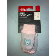 NWT North Face Baby Infant Faroe Pink Bear Fleece Lined Mitt Mittens XS