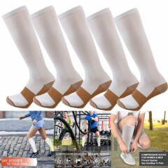 5 Pairs White Compression Socks 20-30mmHg Graduated Support Mens Womens S/M-XXL