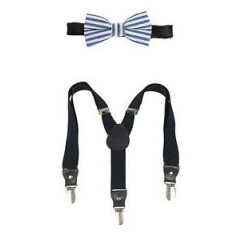 London Bridge Blue Adjustable Seersucker Bow Tie & Navy Suspenders Set