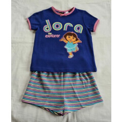 Nickelodeon Dora The Explorer Girls Blue Pink Printed Pyjama Set Size 5 New