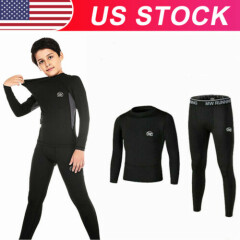 Kids Thermal Underwear Two Piece Long Sleeve Compression Base Layer 6-17 Years U