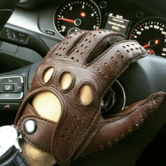 Dark Brown Handmade Driving Gloves Deerskin Leather Hungant