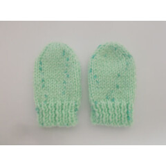 Hand Knitted Baby Mittens Twinkle Print Sparkly Mint Green 0-3 months 