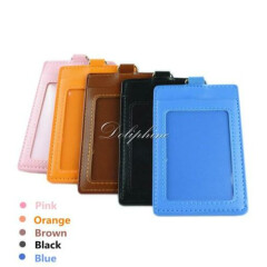 Vertical ID Badge Holder 4 layers PU Leather with 1 ID Window and 1 Card Slot 