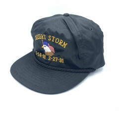 VINTAGE 90's Desert Storm Embroidered StrapBack Black Nylon NISSIN Hat Cap