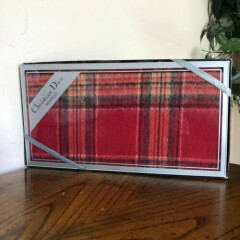 Vintage Christian Dior Monsieur 100% Merino Wool Scarf Red Plaid 12"x56" New Box