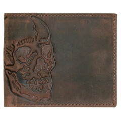 Skull Leather Wallet Double ID Bifold-Full Grain, size when folded 4.5" X 3.5"