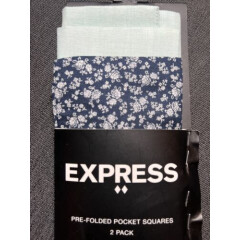 EXPRESS Pre Folded Pocket Squares AQUA and NAVY New Pack Of 2