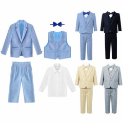 Infant Baby Boys Formal Suit Solid Gentleman Suit Sets 5Pcs Baptism Dress Suit