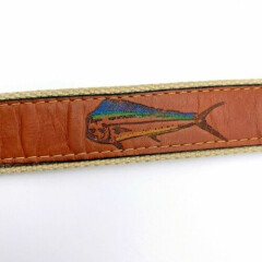 Genuine Leather Canvas Size 36 Brass Buckle Brown Dolphin Mahi Men's Belt