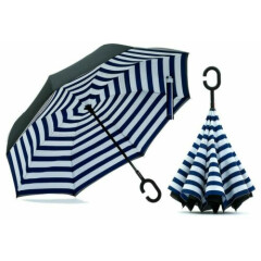 Siepasa Double Layer Inverted Umbrella with C-Shaped Handle Stripes / Navy Blue