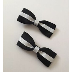 Pair Of Black Contrast White Ribbon Hair Clip/ Girls Accecories/school Uniform