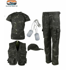 Kids Army BTP Black Camo Fancy Dress Children's Soldier Outfit Uniform Play Set