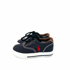 Polo Ralph Lauren Infant Toddler Navy Blue Canvas Lace Up Shoes - UK 5
