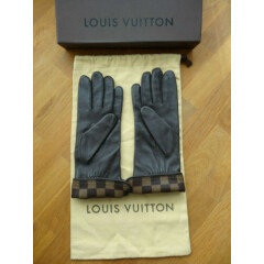 Louis Vuitton Damier Ebene Leather Gloves, Brown, Size 7.5, NOS in box, dust bag