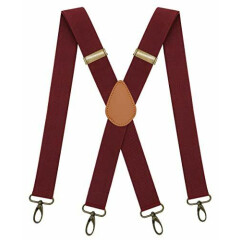 4 Swivel Hooks Mens Suspenders with Adjustable Heavy Duty Braces (Burgundy)