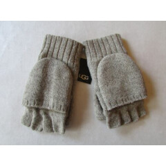 UGG Gloves Knit Flip Mittens Leather Palm Wool Blend Oatmeal Heather L/XL New