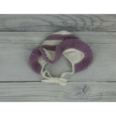 Vintage Knit Baby Girls Crochet Knit Bonnet Hat Purple White 
