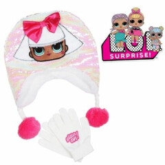 LICENSED Girl's L.O.L. Surprise! Pom Pom Sequins Glitter Winter Hat Gloves Set