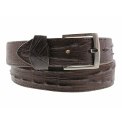 Brown Western Cowboy Leather Belt Alligator Tail Pattern Silver Buckle Cinto