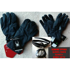 NWT MENS BLACK FACER WINDSTOP SPYDER GLOVES W/TOUCH SCREEN FINGERS +BONUSES-S=XL