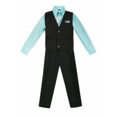 Formal Wedding Boy's PINSTRIPED Vest, Pant Set 5-Piece with Tie, Hanky, Shirt 