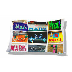 Personalized Pillowcase featuring the name MARK in photos of signs