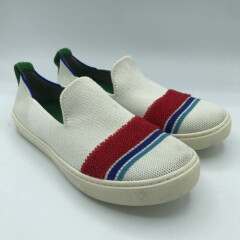 Rothy's Girls Kid Sneakers Shoes Size 3 White Red Blue Stripes K3 EUC Green Back