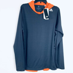 ADIDAS Climalite Gray Orange Athletic Hooded Men Shirt. Size M. NWT