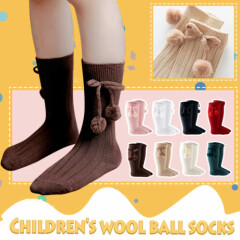 Kids Girls Chunky Ribbed Knit Knee High Socks Solid Cute Velvet Stockings