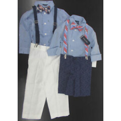 Infant/Toddler/Boys Nautica $50-$59.5 4pc Blue/Navy w/ Suspenders Suits Sz 12m-7
