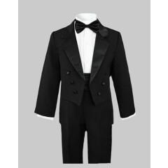  BOYS RECITAL, RING BEARER TUXEDOS With TAILS, BLACK, 2T to 20