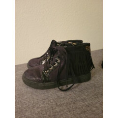 CRB girl black high top sneakers with fringe youth size l m