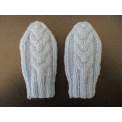 Baby knitted pop-on mittens in blue supersoft shimmer acrylic yarn, 0-12 months