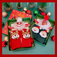 New Year Xmas Christmas Santa Reindeer Baby Newborn Headband Socks Hair Gift Set