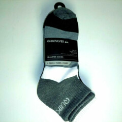 Quiksilver - Men's 5-pair Quarter Cut Crew Socks - Black/Gray w/ Logos