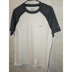 Speedo Swim Tee Men’s Size Medium Short Sleeve Shirt UV Protection•White/Black
