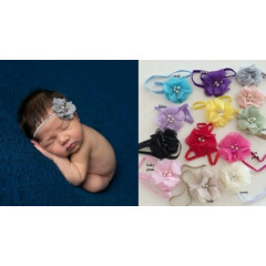 Baby Infant Toddler Girls Single Beaded Chiffon Flower Headband 0-18 months