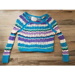 *JUSTICE* Girls Geen Purple Blue Cable Knit Cropped Sweater Size 6