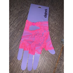 Claire's Neon Pink Lace Gloves Fingerless Halloween 80’s Costume