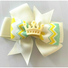 Beautiful Cream Princess Crown inspired hair bow for girls. 