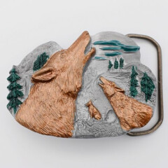Howling Wolf Pack Full Moon Pewter Novelty Gift Belt Buckle (New)