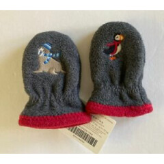 NWT Janie & Jack Iceburg Frost 0-6 Months Charcoal Fleece Puffin Walrus Mittens