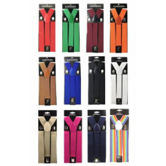 12x Assorted Colors Mens Clip-on 1.5" WIDE Suspenders Elastic Y-Shape Suspender
