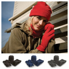 Mens Womens Warm Fleece Beanie Hat Scarf and Gloves Glove Set Warm Neck Warmer