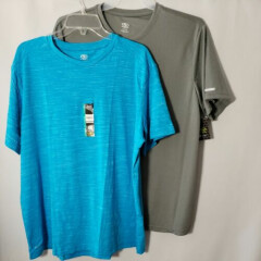 Sz XL 2 Mens New Athletic Moisture Wicking Aqua & Gray Sports T-Shirts (46-48)◇